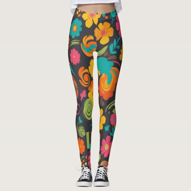 Groove Waves 70s Psychedelic Line Pattern Leggings (Front)