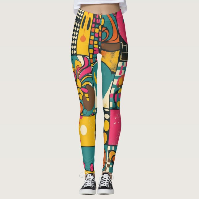 Groove Waves 70s Psychedelic Line Pattern Leggings (Front)