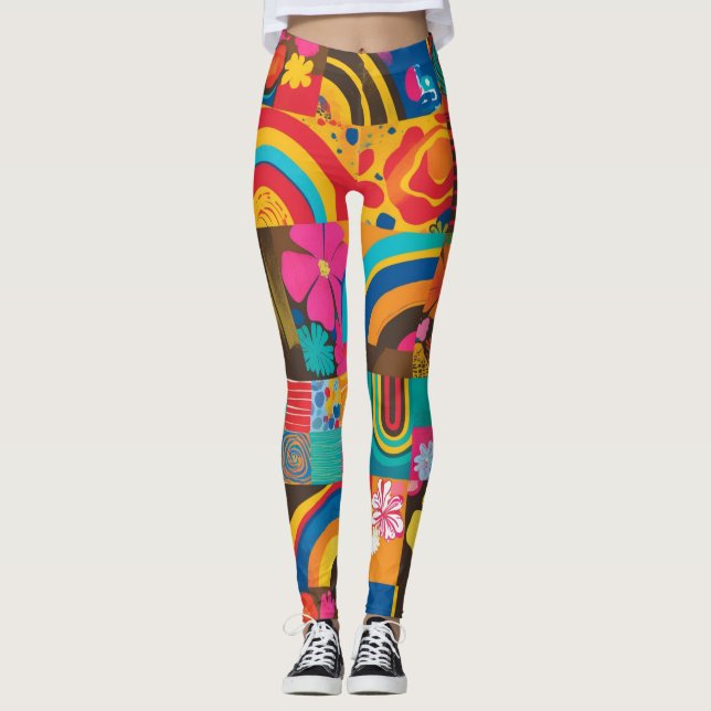 Groove Waves 70s Psychedelic Line Pattern Leggings (Front)