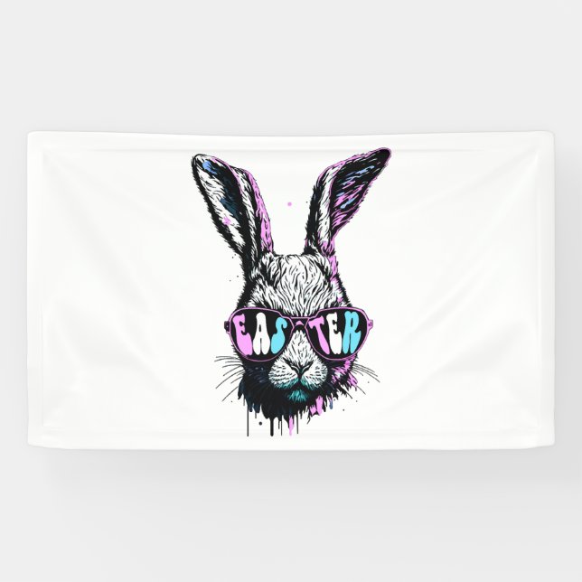 Groovi Rabbit Bunny Face With Sunglasses Easter Banner (Horizontal)