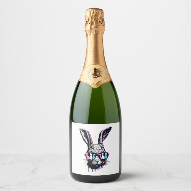 Groovi Rabbit Bunny Face With Sunglasses Easter Sparkling Wine Label (Front)