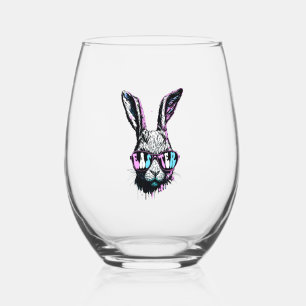 Groovi Rabbit Bunny Face With Sunglasses Easter Stemless Wine Glass