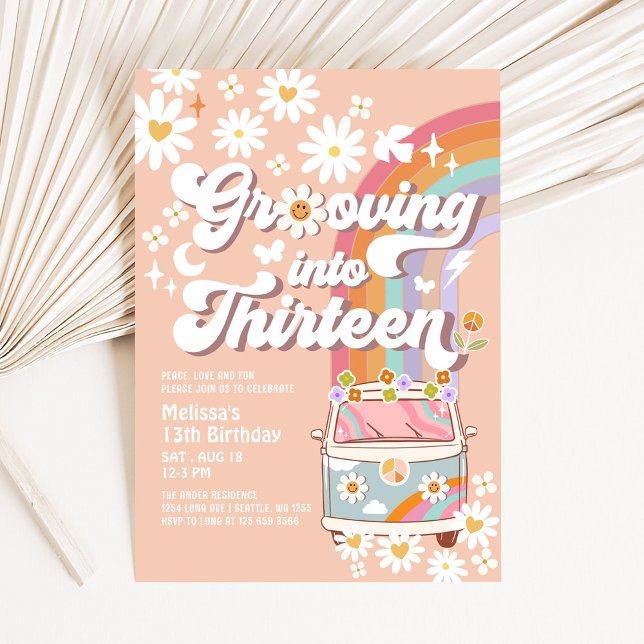Grooving into THIRTEEN Hippie 13th Birthday Invitation (Creator Uploaded)