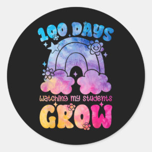 Groovy 100 Days Growing Rainbow Teacher 100th Day Classic Round Sticker