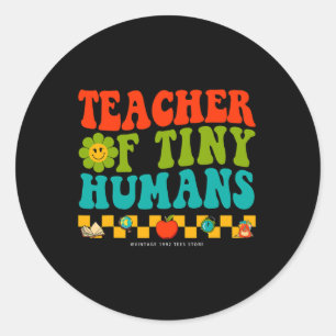 Groovy 100 Days Of School Kids Teacher Of Tiny Hum Classic Round Sticker
