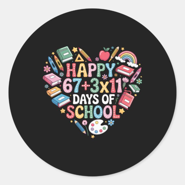 Groovy 100 Days Of School Math Equation 100th Day  Classic Round Sticker (Front)