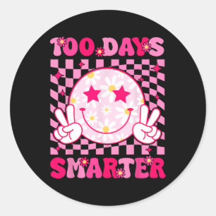 Groovy 100 Days Smarter Pink Smile Face Teens Girl Classic Round Sticker