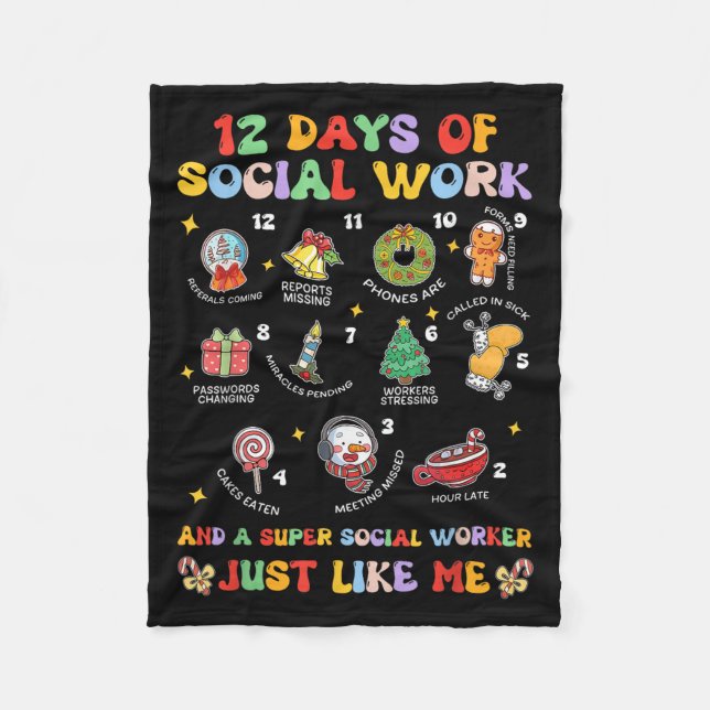 Groovy 12 Days Of Social Work Christmas School Soc Fleece Blanket (Front)