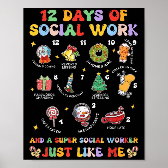Groovy 12 Days Of Social Work Christmas School Soc Poster (Front)