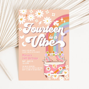 Groovy 14th Hippie Vibe Pink Daisy Birthday Invitation