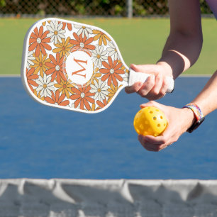 Groovy 1960s Hippie Flower Power Monogram Pickleball Paddle