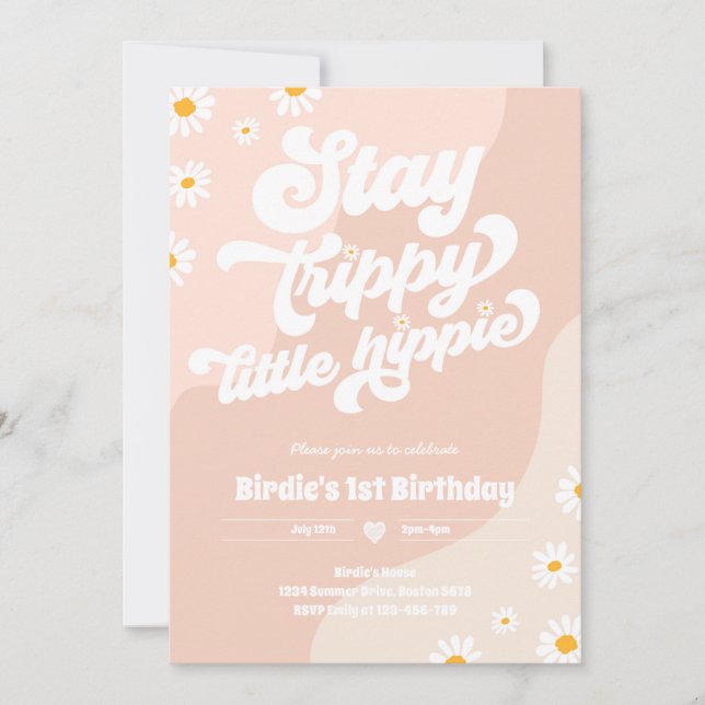 Groovy 1st Birthday Stay Trippy Little Hippie Invitation (Front)