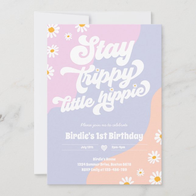 Groovy 1st Birthday Stay Trippy Little Hippie Invitation (Front)