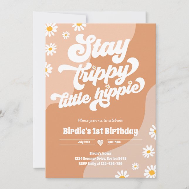 Groovy 1st Birthday Stay Trippy Little Hippie   Invitation (Front)