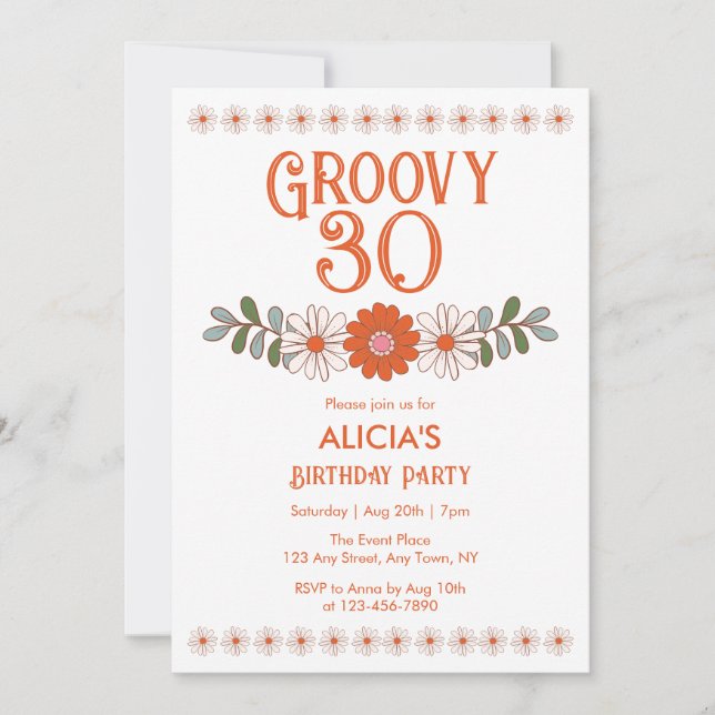 Groovy 30 Classic Daisy Hippie Flora Leaf Birthday Invitation (Front)