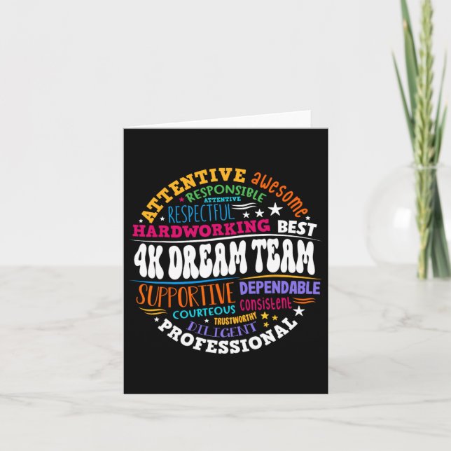 Groovy 4k Dream Team Teacher Kindergarten Kinder E Card (Front)