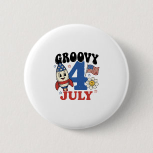 Groovy 4th of July Rocket Patriotic Shirt Design_1 6 Cm Round Badge