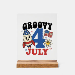 Groovy 4th of July Rocket Patriotic Shirt Design_1 Acrylic Sign