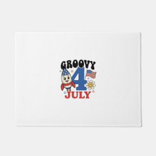 Groovy 4th of July Rocket Patriotic Shirt Design_1 Doormat