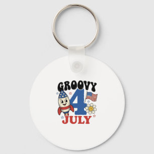 Groovy 4th of July Rocket Patriotic Shirt Design_1 Key Ring