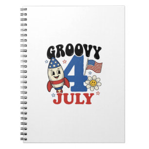 Groovy 4th of July Rocket Patriotic Shirt Design_1 Notebook