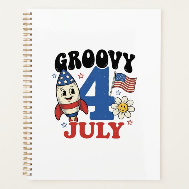 Groovy 4th of July Rocket Patriotic Shirt Design_1 Planner (Front)