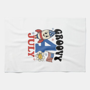 Groovy 4th of July Rocket Patriotic Shirt Design_1 Tea Towel