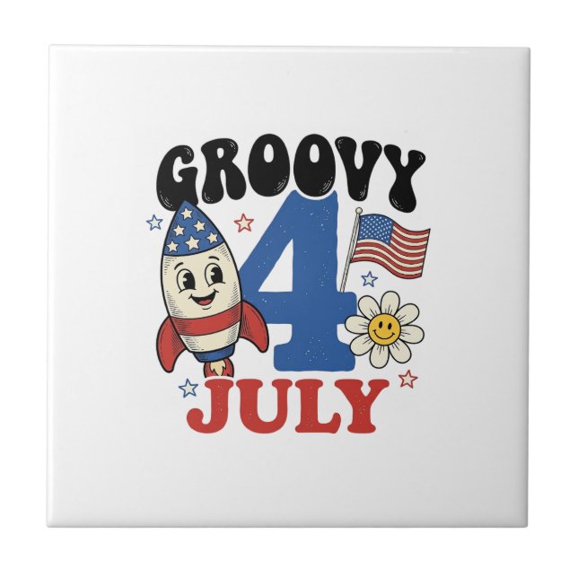 Groovy 4th of July Rocket Patriotic Shirt Design_1 Tile (Front)