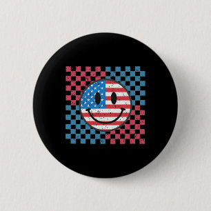 Groovy 4th Of July Smile Face Usa Flag Freedom 6 Cm Round Badge