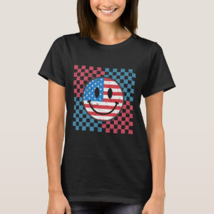 Groovy 4th Of July Smile Face Usa Flag Freedom  T-Shirt