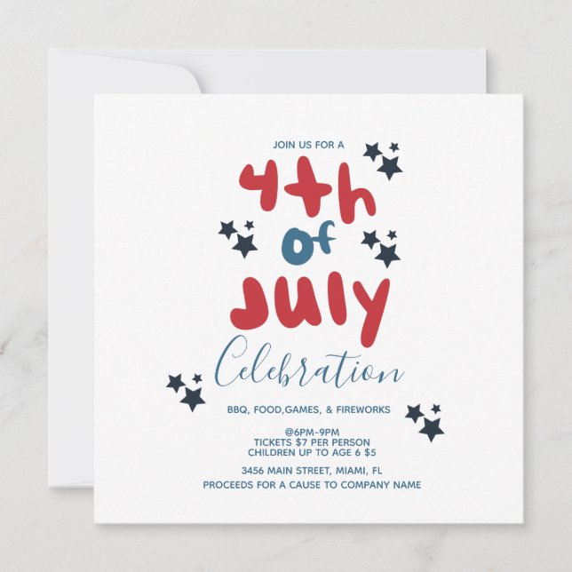 Groovy 4th of July Stars BBQ Flyer Invitation   (Front)