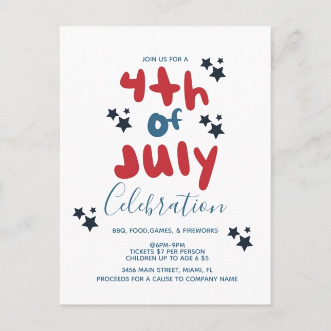 Groovy 4th of July Stars BBQ Flyer Invitation  Postcard (Front)