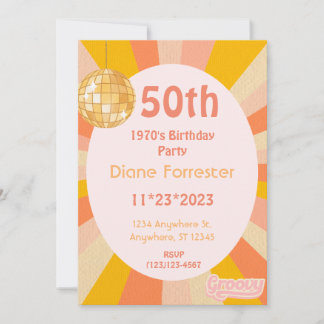 Groovy 50th Birthday 70's Themed Invitation