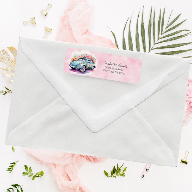 Groovy 60’s Bug Car With Daisies Return Address (Revive retro vibes: 60's bug and daisies, add whimsy to envelopes.)