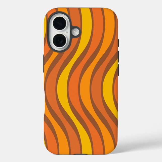 Groovy 60s 70s Abstract Wavy Lines Orange Brown  Case-Mate iPhone Case (Back)