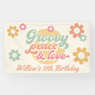 Groovy 60's 70's Flowers Birthday Party Any Age Banner