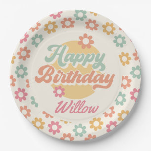 Groovy 60's 70's Flowers Birthday Party, Any Age Paper Plate