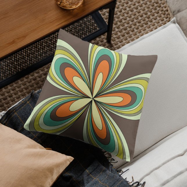 Groovy 60s 70s Hippie Flower Brown Retro Daisy  Cushion (Creator Uploaded)