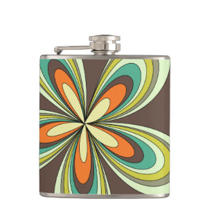 Groovy 60s 70s Hippie Flower Brown Retro Daisy Hip Flask