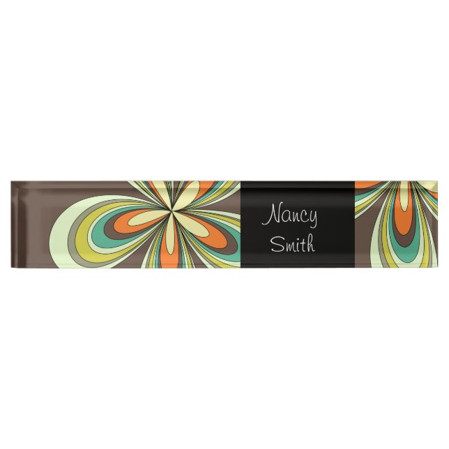 Groovy 60s 70s Hippie Flower Brown Retro Daisy Nameplate (Front)