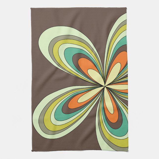 Groovy 60s 70s Hippie Flower Brown Retro Daisy Tea Towel (Vertical)