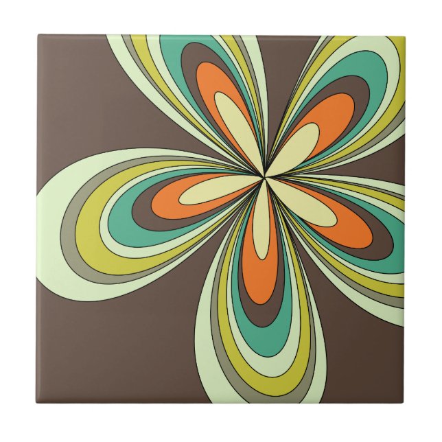 Groovy 60s 70s Hippie Flower Brown Retro Daisy Tile (Front)
