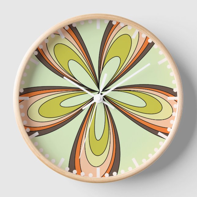 Groovy 60s 70s Hippie Flower Lime Retro Daisy Clock (Front)