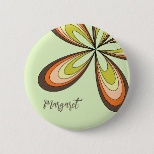 Groovy 60s 70s Hippie Flower Lime Retro Daisy Name 6 Cm Round Badge