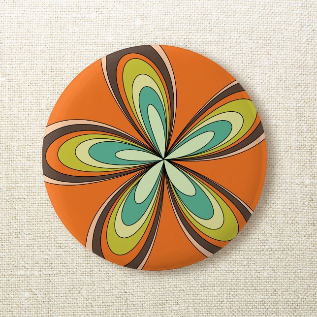 Groovy 60s 70s Hippie Flower Orange Retro Daisy 6 Cm Round Badge (Creator Uploaded)