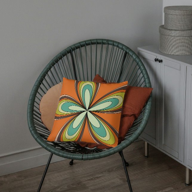 Groovy 60s 70s Hippie Flower Orange Retro Daisy Cushion (Creator Uploaded)