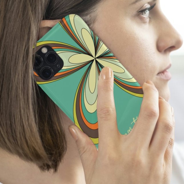 Groovy 60s 70s Hippie Flower Turquoise Daisy Name Case-Mate iPhone Case (Creator Uploaded)