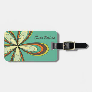 Groovy 60s 70s Hippie Flower Turquoise Daisy Name Luggage Tag
