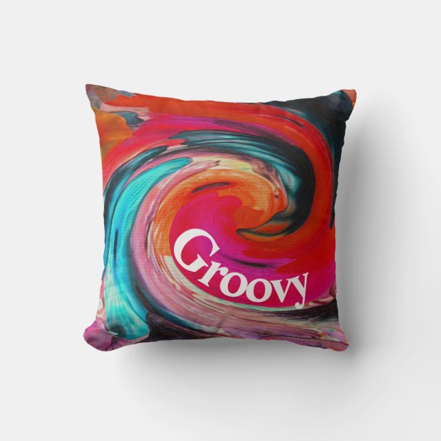 Groovy 60's Retro Bright Swirled Tie Dye Colourful Cushion (Front)