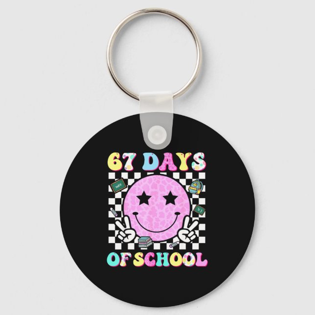 Groovy 67 Days Of School Smile Face Teacher Kids W Key Ring (Front)